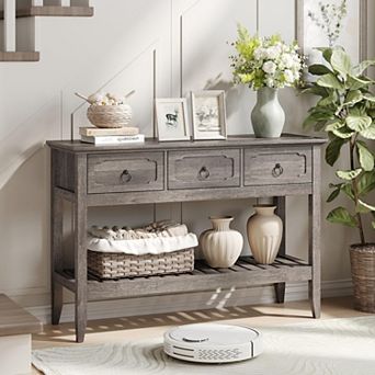Vabches 47.2 in Console Table with 3 Drawers and Open Shelves, Modern Entryway Sofa Table