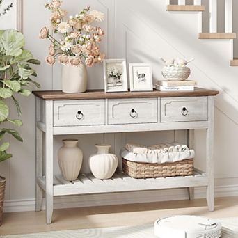Vabches 47.2 in Console Table with 3 Drawers and Open Shelves, Modern Entryway Sofa Table