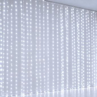 Ollny 600 LED Curtain Lights, 8 Modes Plug-in Outdoor Cool White LED Fairy Lights,IP67 Waterproof