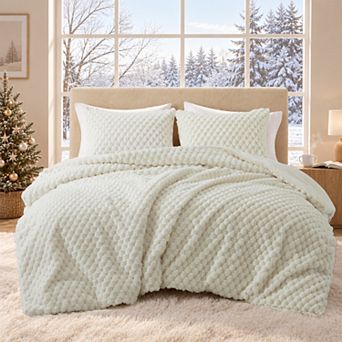 Unikome 3 pc Textured Faux Fur Comforter Set with Pillowshams
