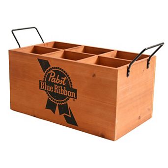 American Art Décor Pabst Blue Ribbon Wooden 6-Bottle Crate Beer Caddy Storage Box