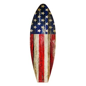 American Art Décor American Flag Surfboard Wall Plaque Coastal Decor 10-Inch x 30-Inch