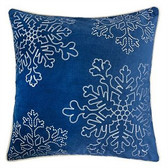 Velvet Holiday Throw Pillow 20x20 - Snowflake Embroidery, Velvet Cushion with Insert, Winter Decor