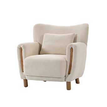 Vabches Modern Accent Chair, Upholstered Single Armchair with Solid Wood Legs for Living Room
