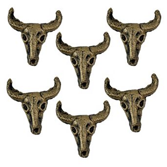 Set Of 6 Gold Cast Iron Steer Skull Drawer Pulls, Western Home Decor Cabinet knob, 2 in High