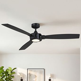 60" Modern Matte Black 3-Blade Ceiling Fan with Dimmable LED Light and Remote
