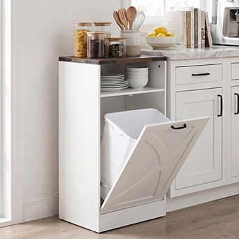 37.8" H Farmhouse White Tilt-Out Trash Cabinet, Hidden Trash Can Cabinet