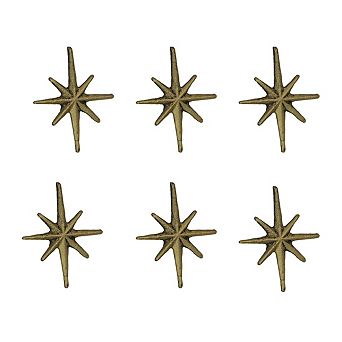 Set Of 6 Antique Gold Finish Mid Century Modern Starburst Drawer Pulls knob