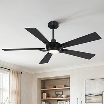 56" Modern Black 5-Blade Ceiling Fan with Dimmable Light and Remote