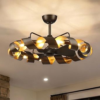 37-Inch Vintage Dark Bronze Ribbon Metal 6-Speed Caged Fandelier Ceiling Fan with Remote and Light