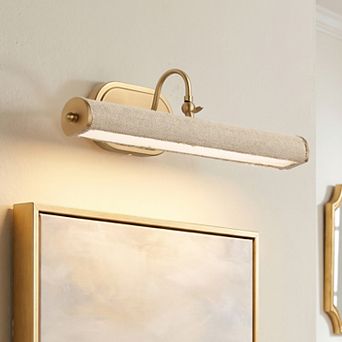 22" Vintage Brass Adjustable Picture Light with Fabric Shade for Living Room, Bedroom, Gallery