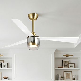 52 Inch Modern Brass 3-Blade Ceiling Fan with Dimmable LED Light and Remote