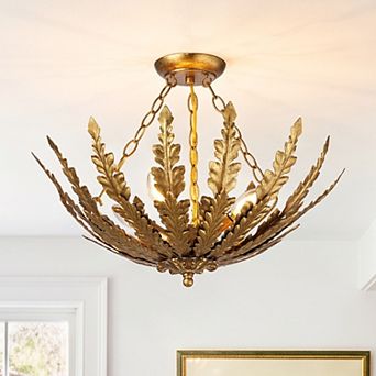 18 Inch Botanical Gold Leaf 4 Light Semi Flush Ceiling Light with Adjustable Chain