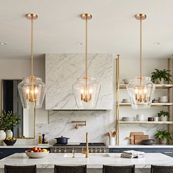 12 Inch Modern Clear Glass 3 Light Chandelier Adjustable Hanging Light for Kitchen Island