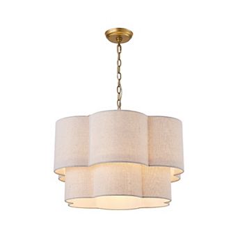 23-Inch Modern 2 tier Fabric Scalloped 6-Light Chandelier with Adjustable Chain