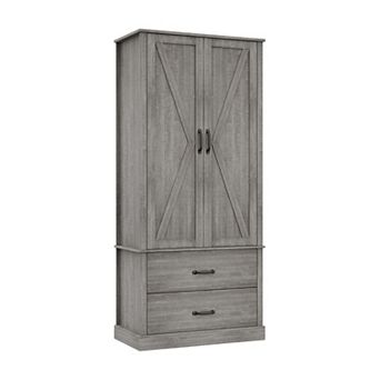 Kitchen Pantry Cabinet with Barn Doors, Drawers & Adjustable Shelves