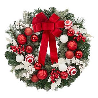 24 in Pre-Lit Christmas Wreath with Lights, Battery Operated, Ball Ornaments