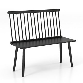 Costway Entryway Bench for 2 Windsor Rubber Wood Dining Bench with Spindle Back