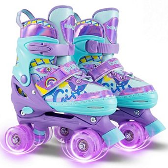 Costway 4 Sizes Adjustable Quad Skates with Light-up Wheels&Safety Protection for Beginners 1-4