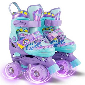 Costway 4 Sizes Adjustable Quad Skates with Light-up Wheels&Safety Protection for Beginners 7C-9C