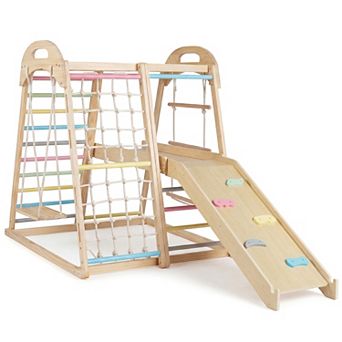 Costway 8-in-1 Jungle Gym, Wooden Montessori Climber Playset with Slide and Monkey Bar