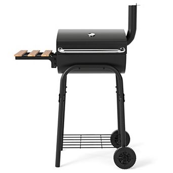 Costway Barrel Charcoal Grill with Foldable Side Table Built-in Thermometer & Storage Shelf