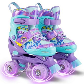 Costway 4 Sizes Adjustable Quad Skates with Light-up Wheels&Safety Protection for Beginners 10C-13C