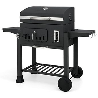 Costway Barrel Charcoal Grill 544 sq.in. with 2 Folding Side Tables 24-Inch Outdoor Barbecue Grill