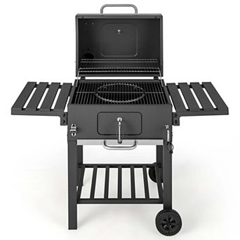 Costway Outdoor Charcoal Grill 391 sq.in. Cooking Area 2 Foldable Side Table BBQ Camping