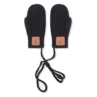 Baby Knit Mittens With String Black, 6 to 12 Months