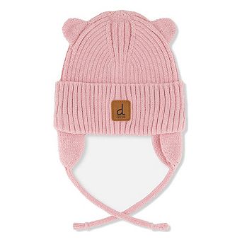 Baby Knit Hat With Strings Pale Dusty Pink