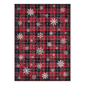 Plaid Christmas Rug Machine Washable Non-Slip Snowflake Area Rug for Living Room