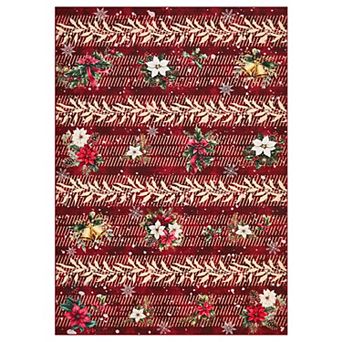 Christmas Area Rug Floral Holiday Decor Non‑Slip Low‑Pile Floor Mat Washable Carpet for Living Room