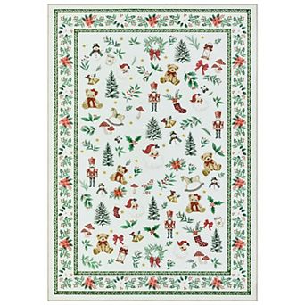 Xmas Cute Bear Washable Rug with Rubber Backing Soft Non-Slip Foldable Holiday Carpet