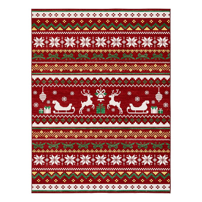 Vintage Holiday Christmas Machine Washable Area Rug with Non-Slip