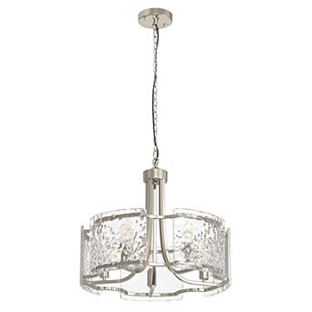 5-light nickel chandelier with hand-bent glass shades, 79.9 in adjustable height for dining room.