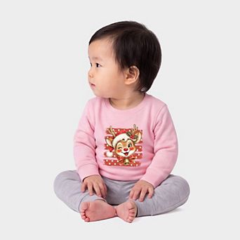 Reindeer Stripes and Polka Dots - Infant Crew Fleece Sweatshirt