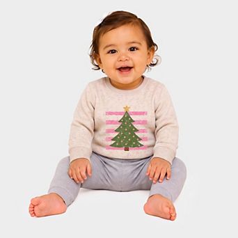 Christmas Tree Pink Stripes - Infant Crew Fleece Sweatshirt