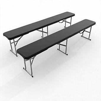 6 Foot Portable Folding Bench, HDPE Benchtop with Metal Frame & Carrying Handle, 2 pc