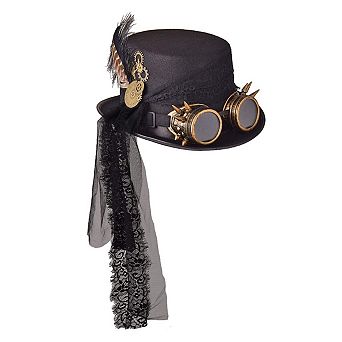 Steampunk Top Hat With Removable Goggle Feather Gear Rose Gothic Victorian Costume Accessory