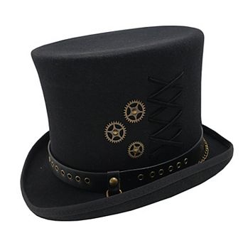 Handmade Felt Victorian Steampunk Mad Hatter Top Hat with Leather Band