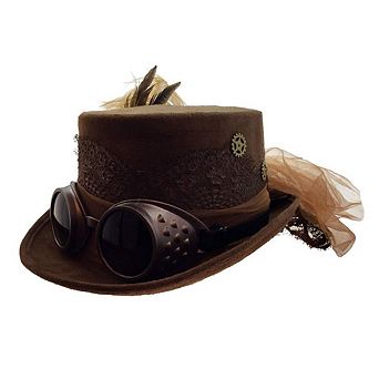 Steampunk Fedora Hat With Goggles Lace Victorian Costume Accessory