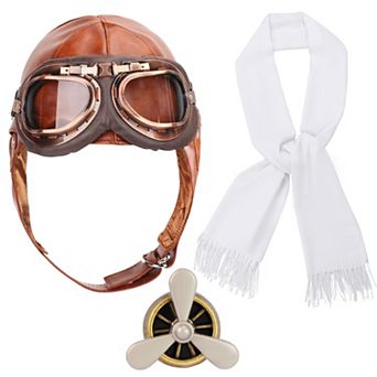 1920s Aviator Costume Set With Goggles Scarf Brooch For Pilot Party