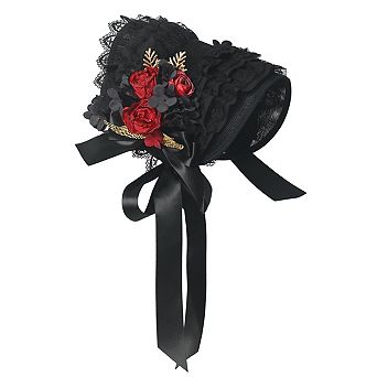 Women Victorian Tea Party Straw Hat Lace Ribbon Floral Decor Cosplay Sun Bonnet