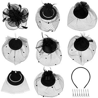 Womens 8 pc Fascinators Veil Headband Hats For Tea Party Costume