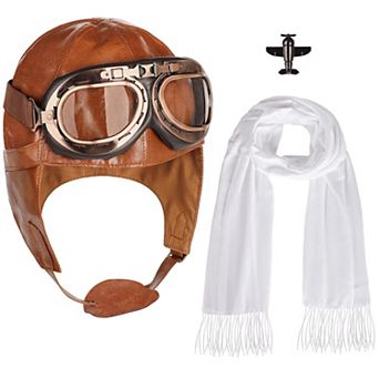 Aviator Costume Accessories Pilot Hat Goggles Scarf Brooch for Party Cosplay