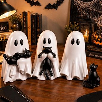 4-Pack Ghost Cat Table Decor Cute Spooky Gothic Ornaments Indoor Home Gift