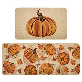 Fall Pumpkin Non Slip Absorbent Kitchen Mats Set of 2 Seasonal Home Decor