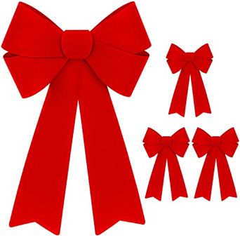 4 pc Velvet Christmas Bows Large Festive Holiday Decor for Indoor Outdoor Use