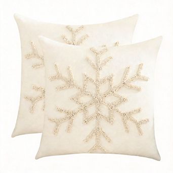 Set of 2 Christmas Snowflake Throw Pillow Covers 3D Embroidery Durable Machine Washable
